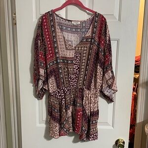 ANDREE BY UNIT Women's Red and Brown Patterned Tunic